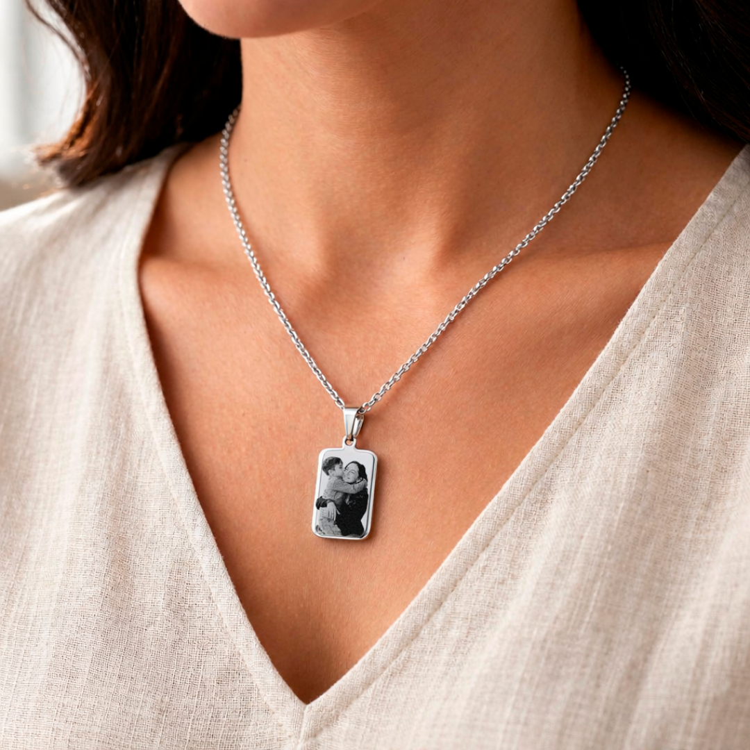 Colar Personalizado Retangular Médio Prateado - Imagem 4